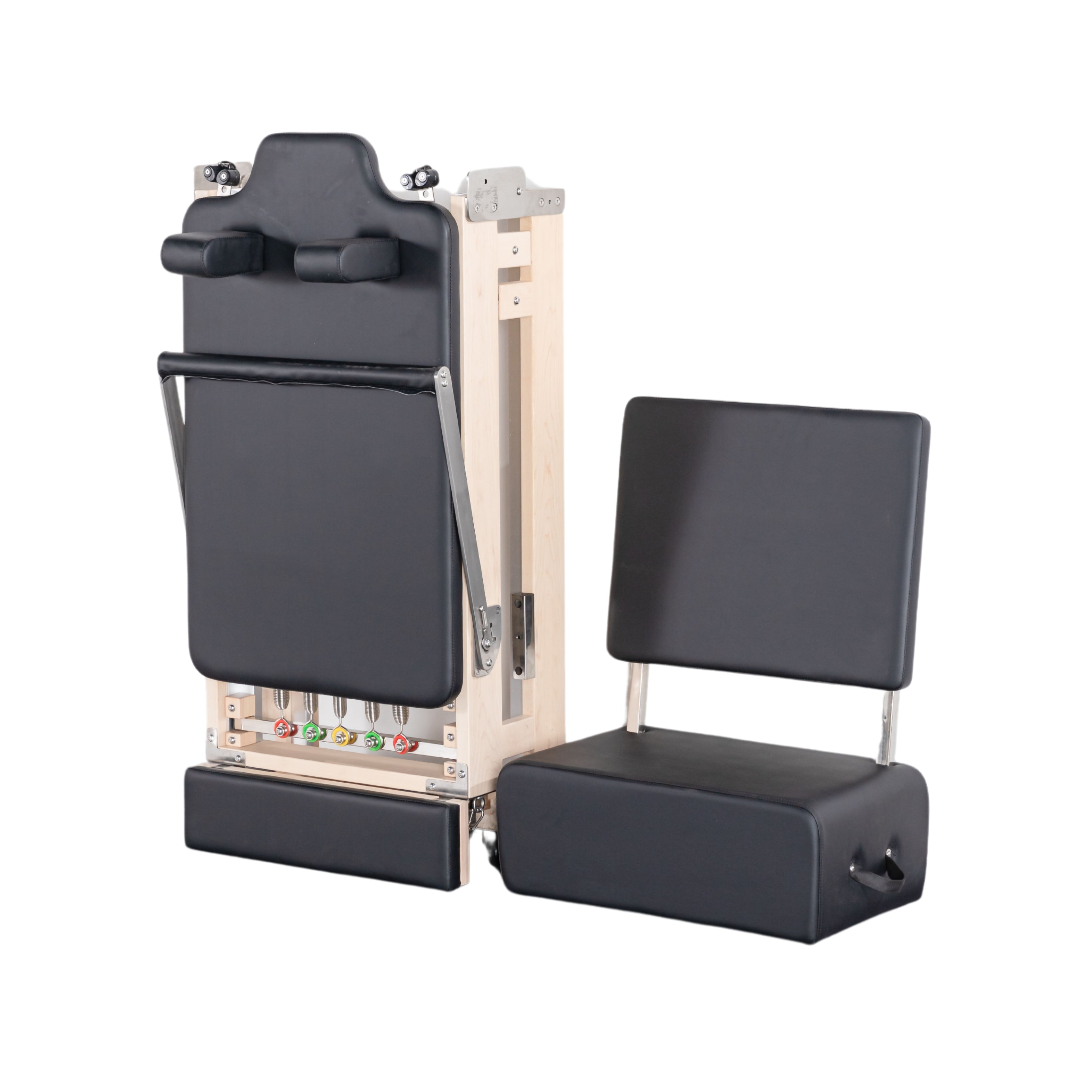 Natural oak wood pilates machine with padded carriage