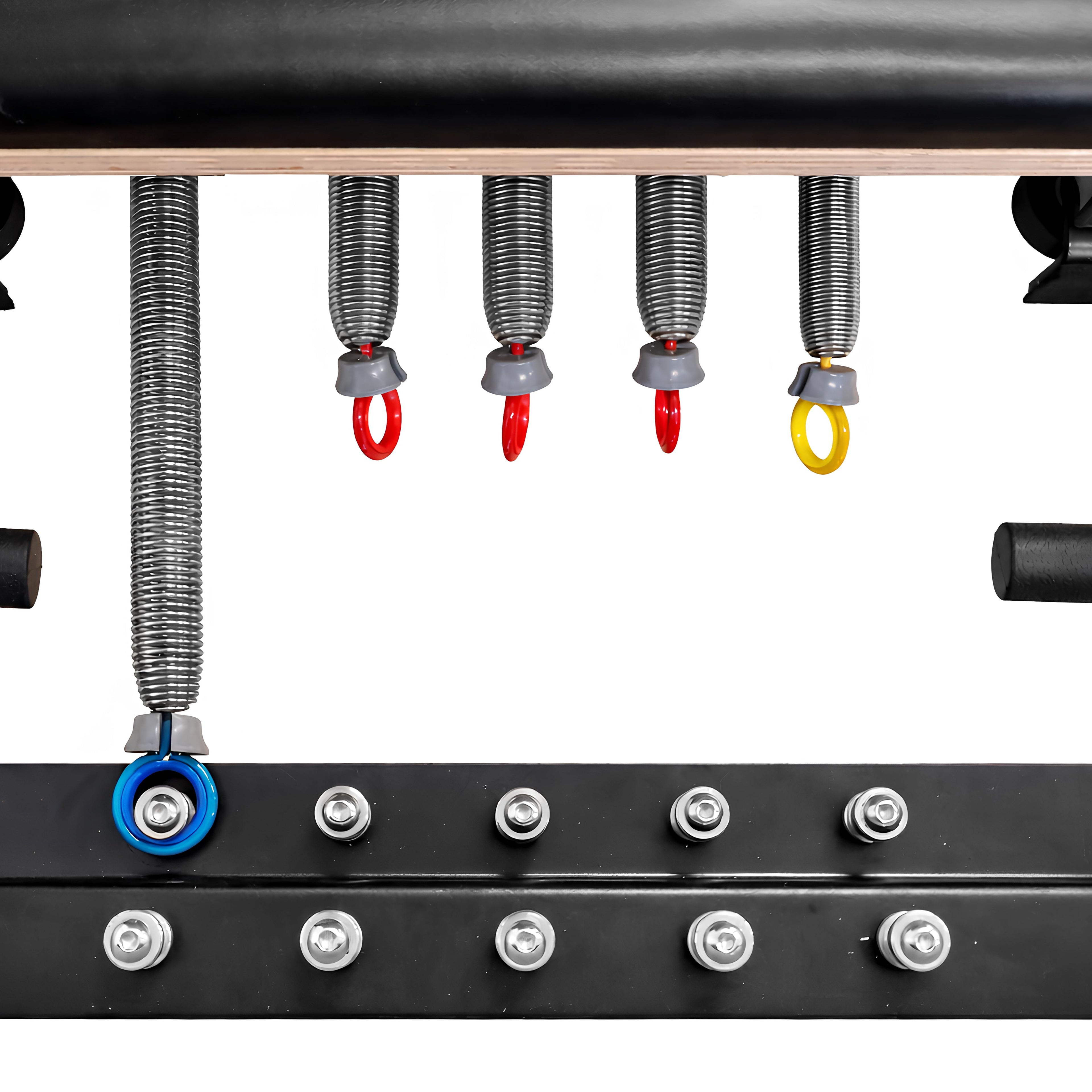 Foldable reformer footbar and leg extension mechanism