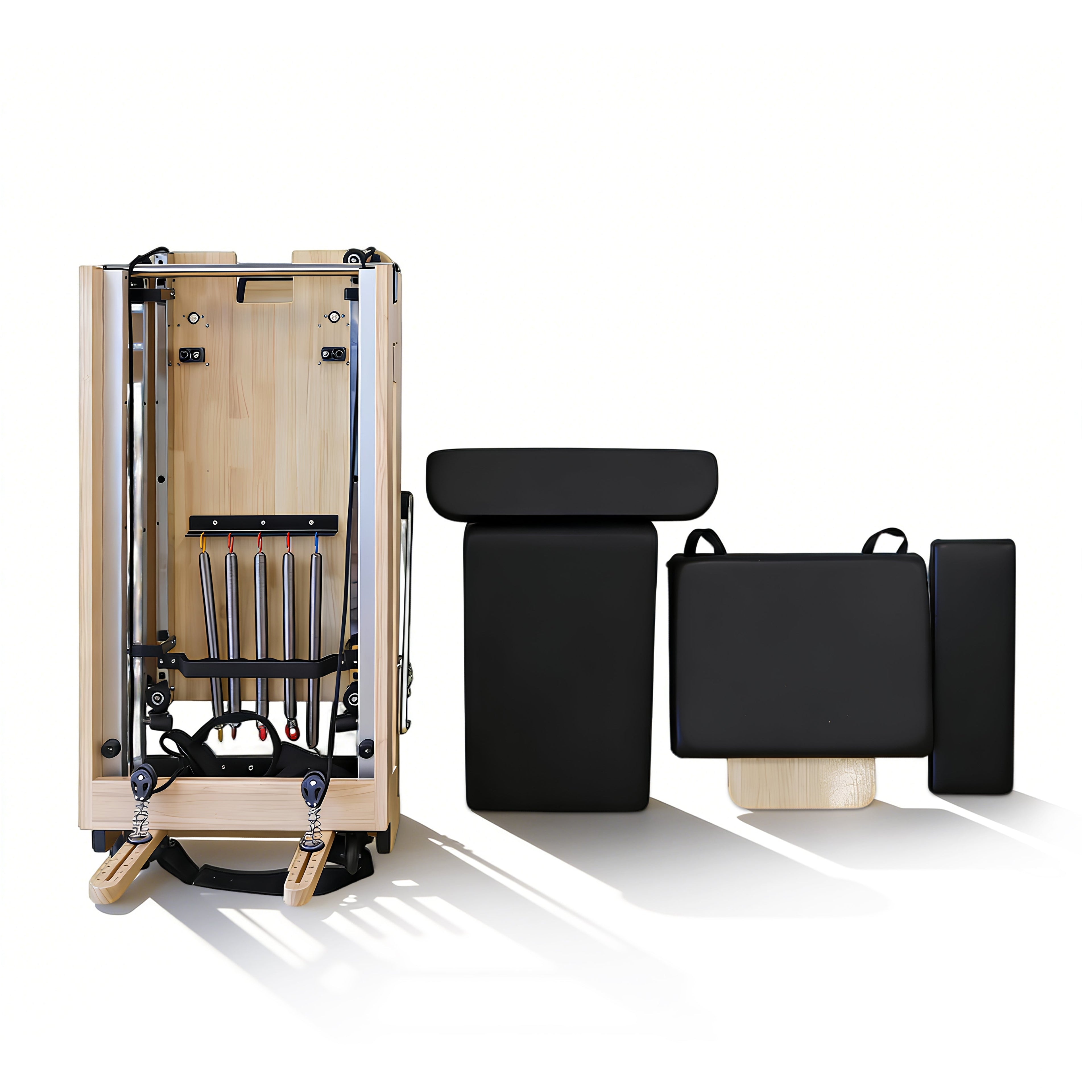 Pilates reformer folding mechanism for storage