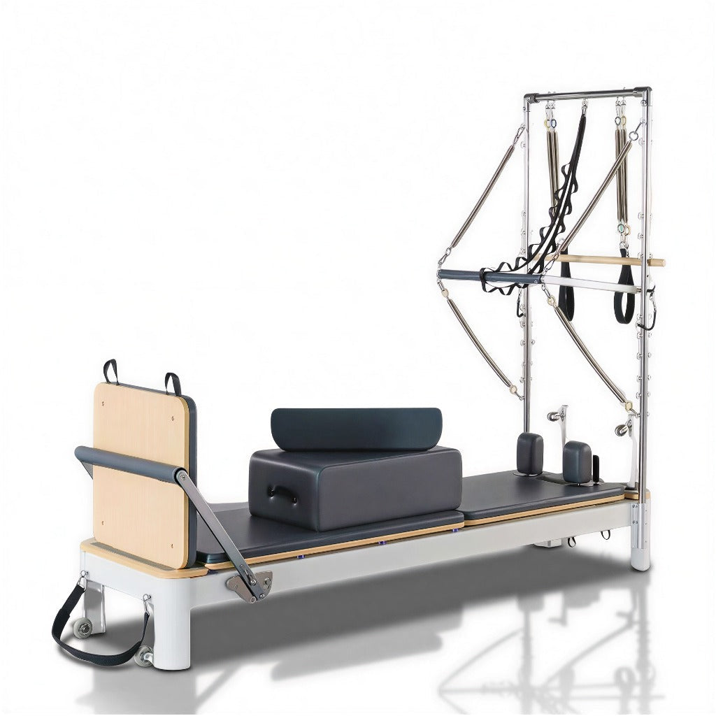 Pilates reformer with half trapeze and aluminium alloy frame for home gym