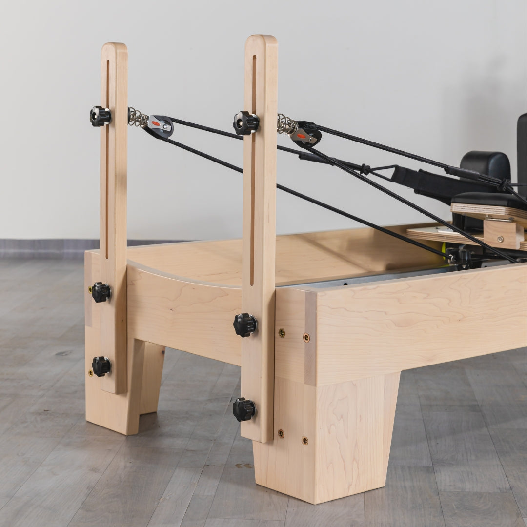 Core pilates reformer side profile with wooden frame