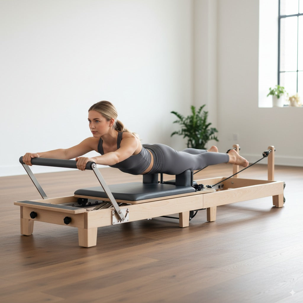 Foldable reformer setup for space-saving home fitness